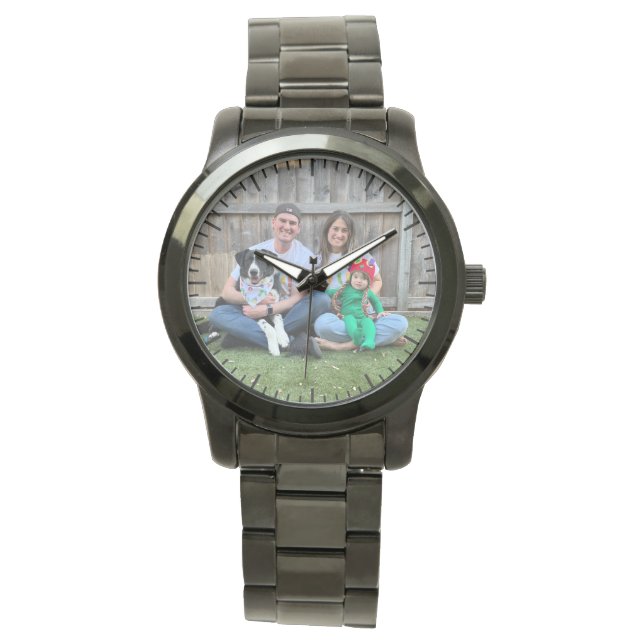 Moederdag Cadeau, aangepaste foto zwart Horloge (Voorkant)