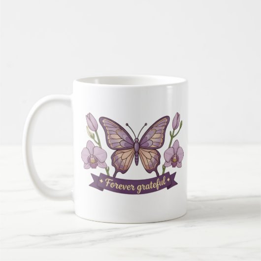 Moederdag cadeau - Dankbare Vlinder Bloemen Koffiemok (Links)