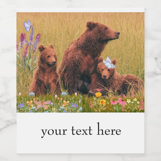 Moederdag cadeau mama beer met welpen wijn etiket (Enkel label)