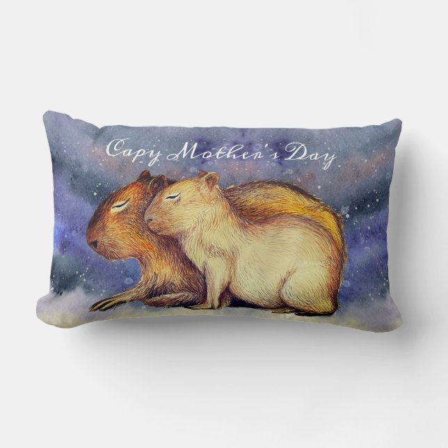 Moederdag cadeau met capybara moeder en baby kussen (Voorkant)
