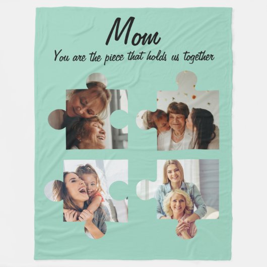 Moederdag cadeau op maat voor moeder - 4 foto fleece deken (Voorkant)