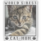 Moederdag cadeau poes Moeder van het Jaar Foto Pla Sticker (Voorkant)