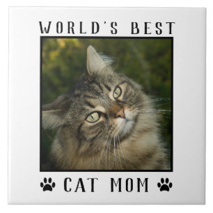 Moederdag cadeau poes Moeder van het Jaar Foto Pla Tegeltje
