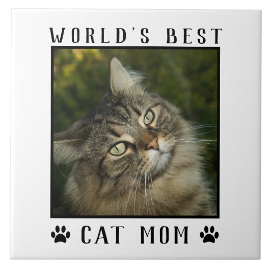 Moederdag cadeau poes Moeder van het Jaar Foto Pla Tegeltje (Voorkant)