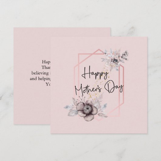 Moederdag Card Pink Grey Floral Elegant (Voorkant / Achterkant)