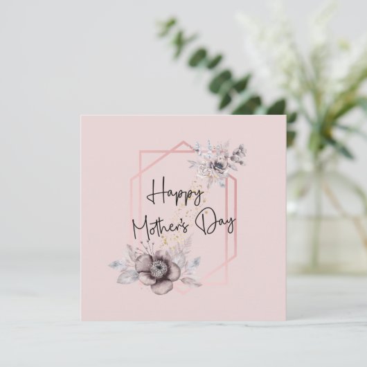Moederdag Card Pink Grey Floral Elegant (Staand voorkant)