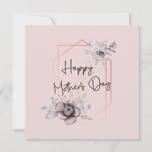 Moederdag Card Pink Grey Floral Elegant (Voorkant)