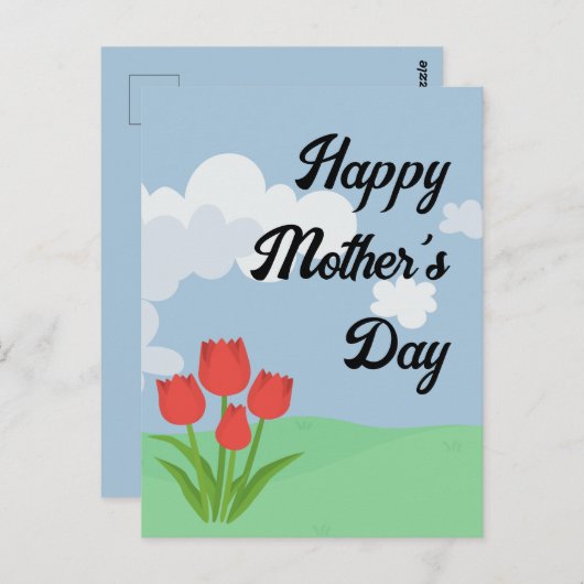Moederdag cartoon tulp kleurig briefkaart (Voorkant / Achterkant)