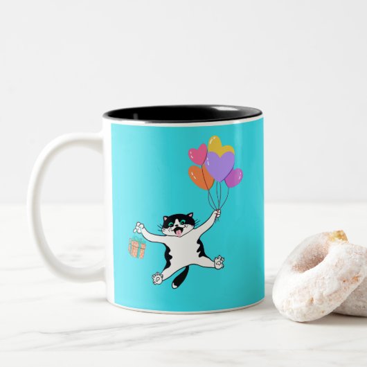 Moederdag Cat Best Cat Mam Ever Gepersonaliseerd Tweekleurige Koffiemok (Met donut)