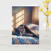 Moederdag Cat dutten onder een quilt Kaart (Gele Bloem)