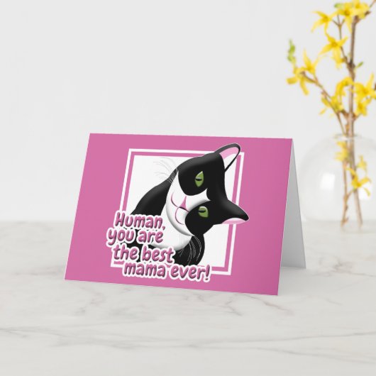 Moederdag Cat Kaart (Gele Bloem)