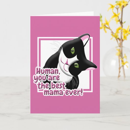 Moederdag Cat Kaart (Gele Bloem)