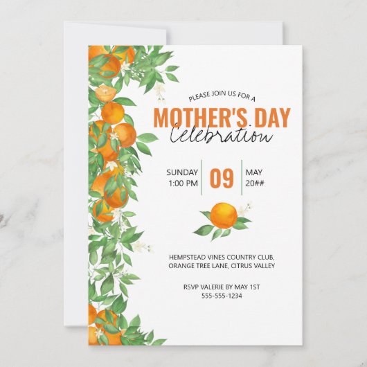 Moederdag Celebration Citrus Sinaasappels Invitati Kaart (Voorkant)