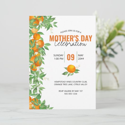 Moederdag Celebration Citrus Sinaasappels Invitati Kaart (Staand voorkant)
