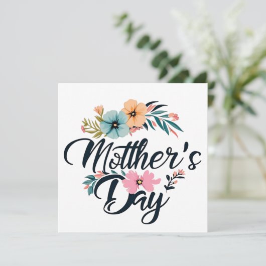 Moederdag Centrum Bloemen Sinaasappel Aqua Pink 20 Feestdagenkaart (Staand voorkant)
