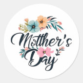 Moederdag Centrum Bloemen Sinaasappel Aqua Pink 20 Ronde Sticker (Voorkant)