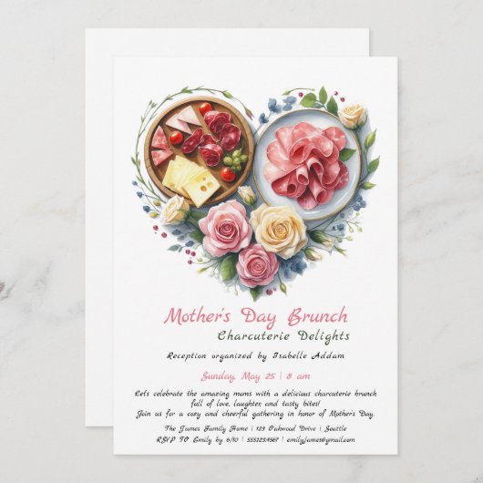 Moederdag Charcuterie Brunch uitnodiging (Voorkant / Achterkant)
