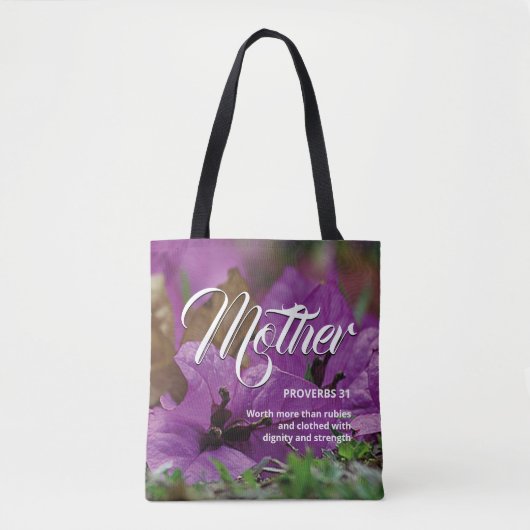 MOEDERDAG Christelijk Proverbs 31 Paarse Floral Tote Bag (Voorkant)