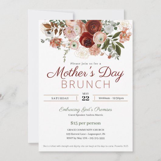 Moederdag Church Brunch Blush Roze Bloemen Kaart (Voorkant)