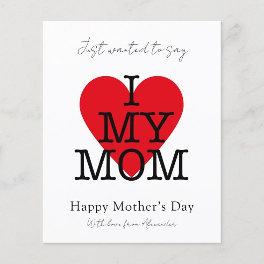 Moederdag citaat ik hou van mijn mam red hart budg (Voorkant)