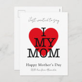 Moederdag citaat ik hou van mijn mam red hart budg feestdagenkaart (Voorkant / Achterkant)