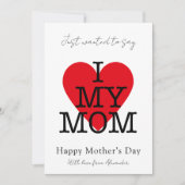 Moederdag citaat ik hou van mijn moeder rood hart feestdagenkaart (Voorkant)