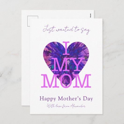 Moederdag citaat ik hou van mijn moeder waterverf  feestdagenkaart (Voorkant / Achterkant)