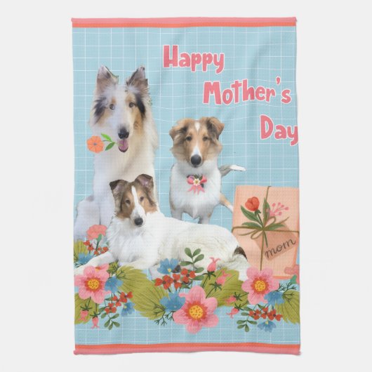 Moederdag Collies en bloemen Theedoek (Verticaal)