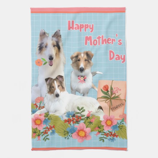 Moederdag Collies en bloemen Theedoek (Verticaal)