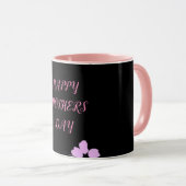 "Moederdag" combo mok in zwart & roze bloemen. (Voorkant rechts)