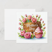 Moederdag Cupcake en Rozen Feestdagenkaart (Voorkant / Achterkant)