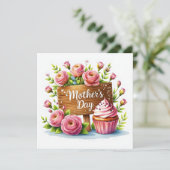 Moederdag Cupcake en Rozen Feestdagenkaart (Staand voorkant)