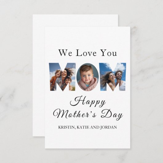Moederdag Custom 3 Fotocollage Bedankkaart (Voorkant / Achterkant)