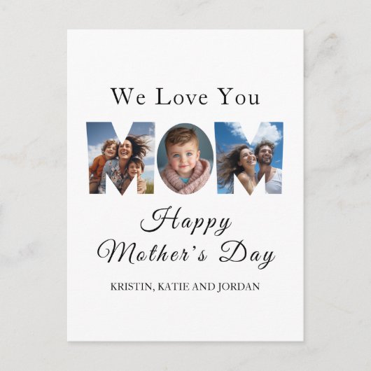 Moederdag Custom 3 Fotocollage Feestdagenkaart (Voorkant)