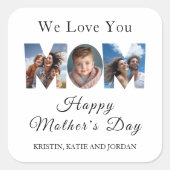 Moederdag Custom 3 Fotocollage Vierkante Sticker (Voorkant)