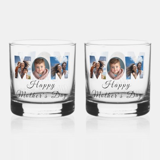 Moederdag Custom 3 Fotocollage Whisky Glas (Voorkant)