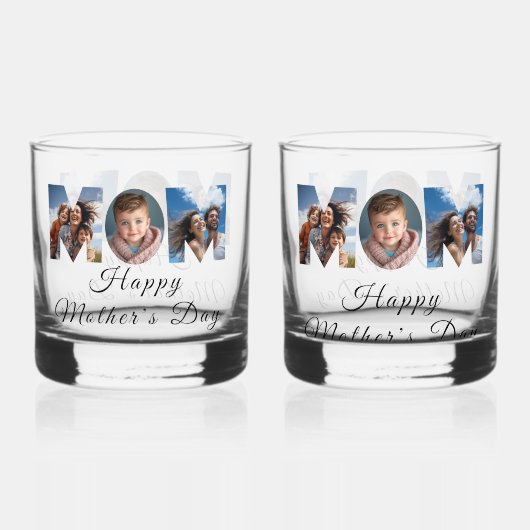 Moederdag Custom 3 Fotocollage Whisky Glas (Achterkant)