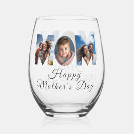Moederdag Custom 3 Fotocollage Wijnglas Zonder Voet