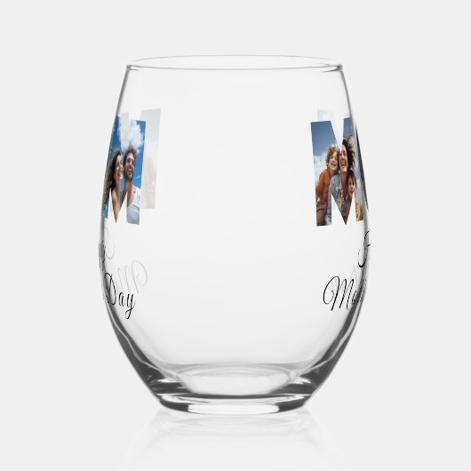 Moederdag Custom 3 Fotocollage Wijnglas Zonder Voet (Rechts)