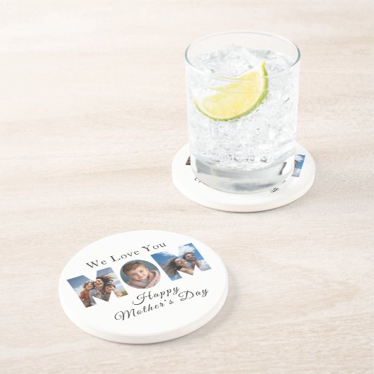 Moederdag Custom 3 Fotocollage Zandsteen Onderzetter (Zijkant)