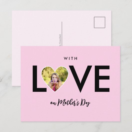 Moederdag Custom Foto Roze Hart Lijst Briefkaart (Voorkant / Achterkant)