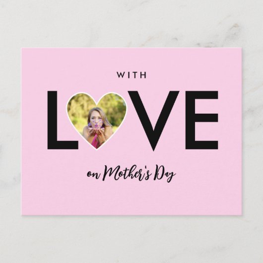 Moederdag Custom Foto Roze Hart Lijst Briefkaart (Voorkant)