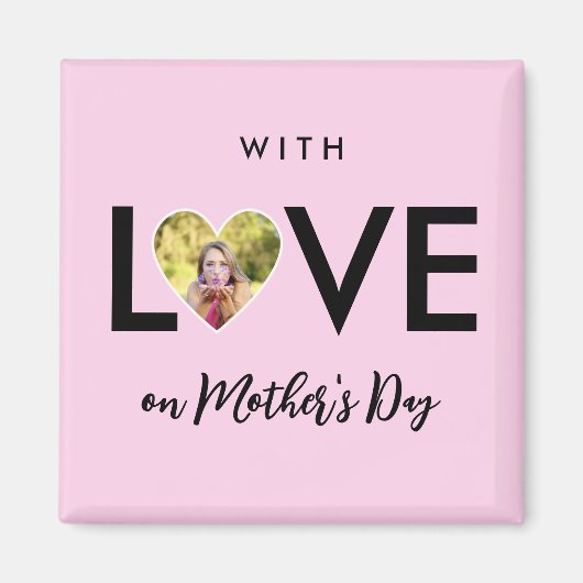 Moederdag Custom Foto Roze Hart Lijst Magneet (Voorkant)