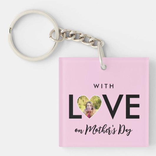 Moederdag Custom Foto Roze Hart Lijst Sleutelhanger (Voorkant)