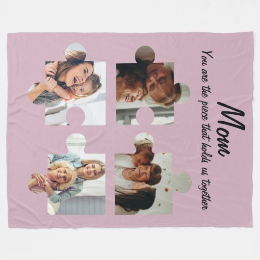 Moederdag Custom Gift voor Mam - 4 Foto Fleece Deken (Voorkant (Horizontaal))