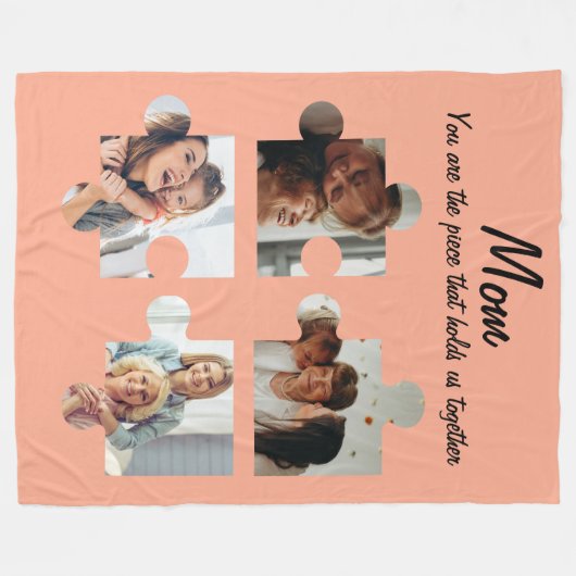Moederdag Custom Gift voor Mam - 4 Foto Fleece Deken (Voorkant (Horizontaal))