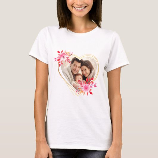 Moederdag Custom Happy Family Foto mama T-shirt (Voorkant)