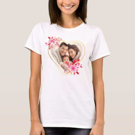 Moederdag Custom Happy Family Foto mama T-shirt (Voorkant)