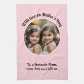 Moederdag Custom Photo Pink Theedoek (Verticaal)