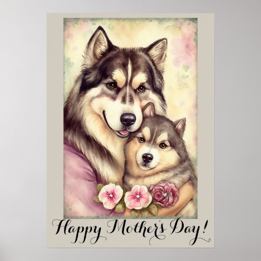 Moederdag Cute Alaskan Malamute Dog Mam Poster (Voorkant)